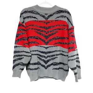 Vintage Licorice Womens Size L Animal Print Mock Neck Knit Sweater